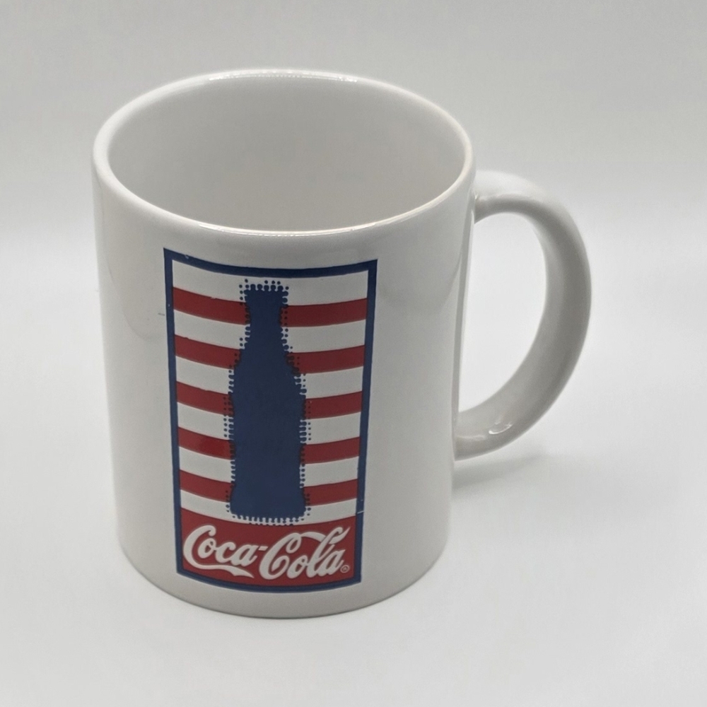 2002 Patriotic Coca Cola Gibson Coffee Cug With Blue Bottles Red & White Stripes